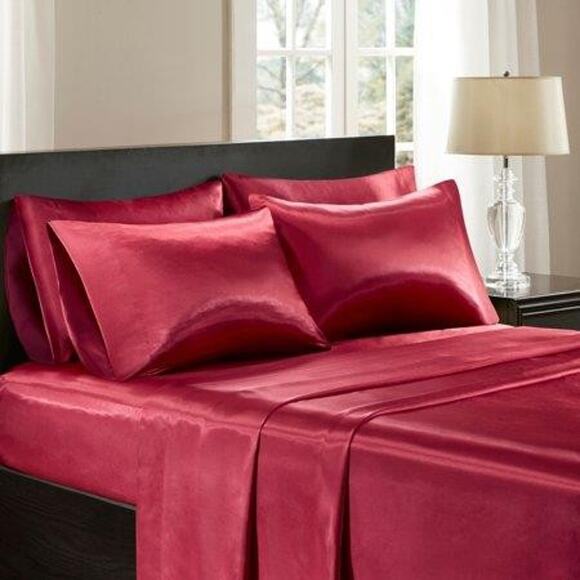 Madison Park Essentials Satin King Red Pillowcases Pair - Picture 1 of 3